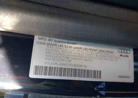 2004 Audi S4 z USA, uszkodzony, nr VIN WUARL48H24K900878